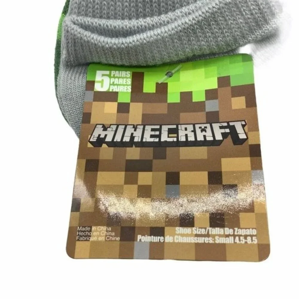 Minecraft Socks Toddler Shoe Size 4.5-8.5 5 Pairs Ribbed Cuffs NEW‎ NWT